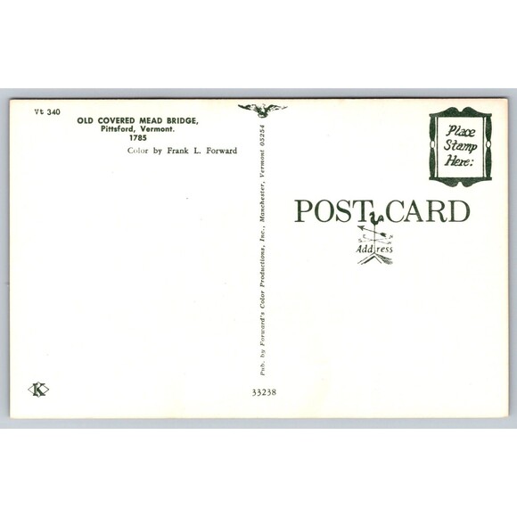 Postcard Vermont Pittsford Old Covered Mead Bridge Dog VTG c1960s VT Unposted - Picture 2 of 2